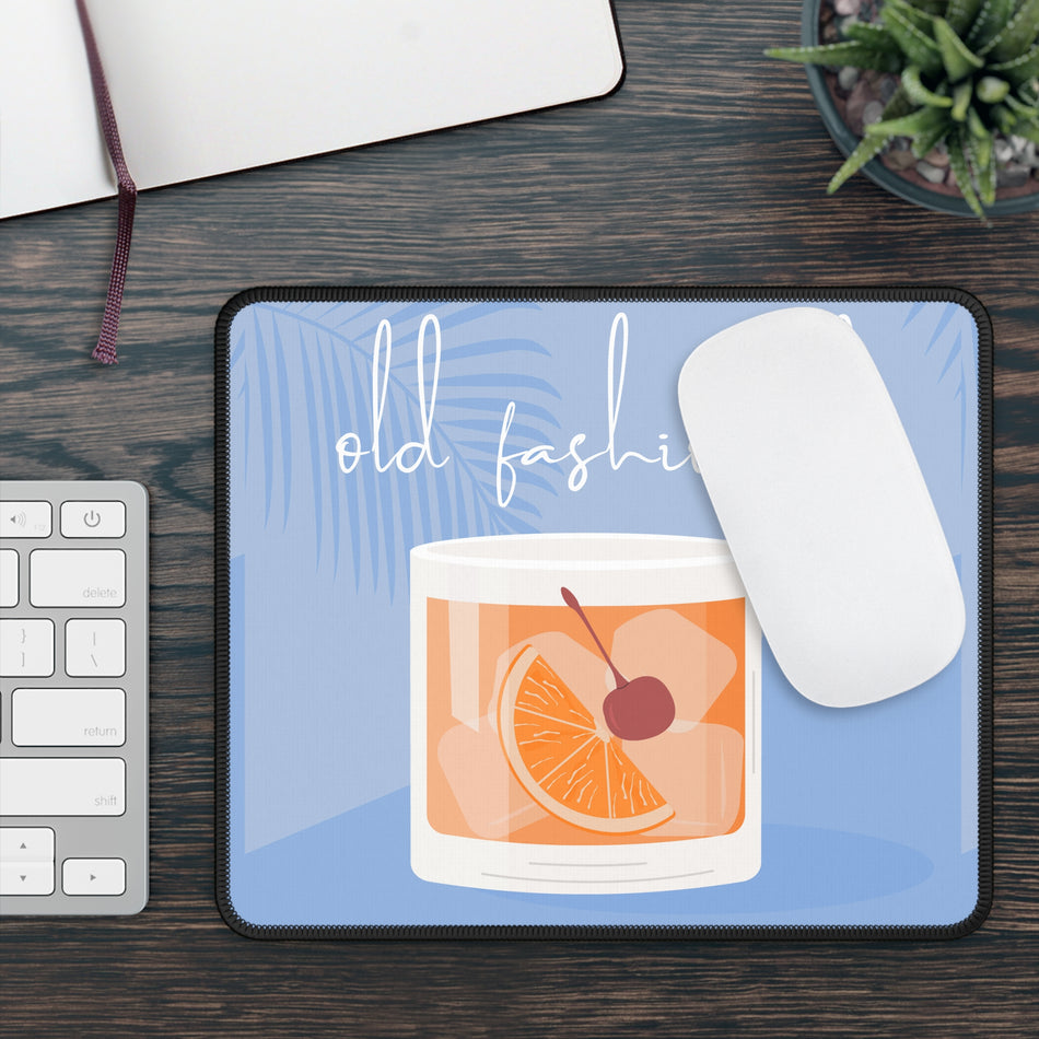 Old Fashioned Cocktail Gaming Mouse Pad | Retro Drink Illustration, Bar Night Desk Mat
