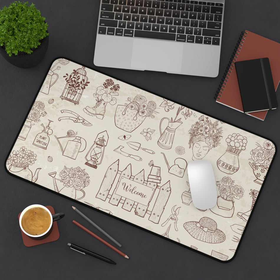 Garden-Themed Desk Mat, Botanical Mouse Pad, Welcome Desk Organizer, Floral Office Decor, Gift for Garden Lovers