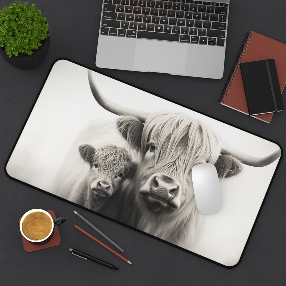 Highland Cow Desk Mat - Animal Lover Gift, Office Decor, Unique Cow Art, Farmhouse Style, Personalized Desk Accessory