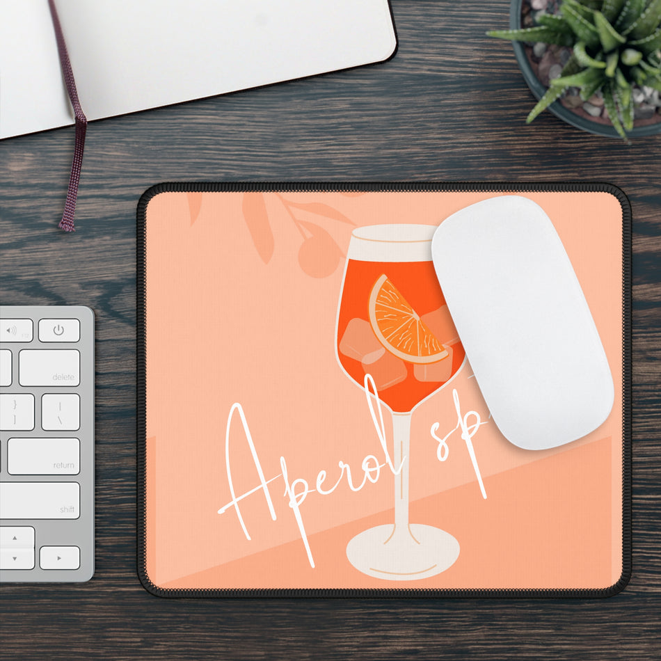 Aperol Spritz Gaming Mouse Pad | Cocktail Illustration, Peach Orange Desk Mat