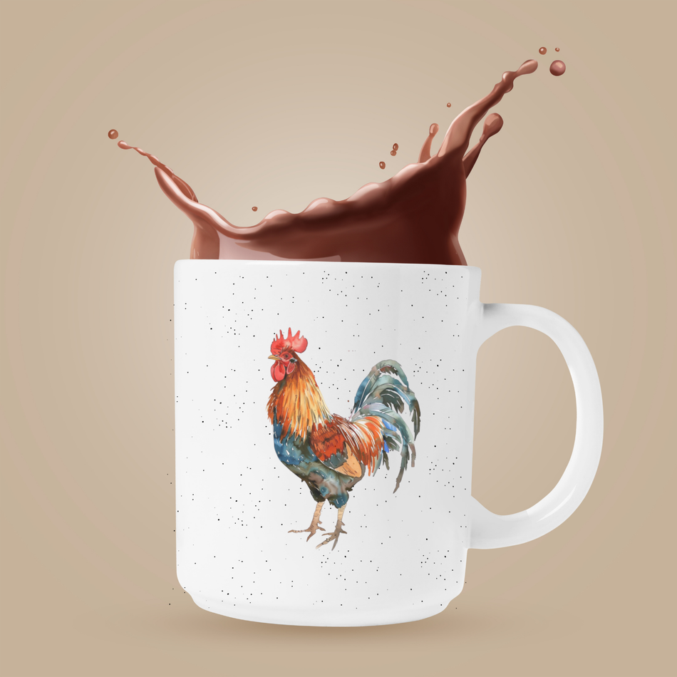 Colorful Rooster Illustration Mug | Farmhouse Kitchen Ceramic Coffee Cup