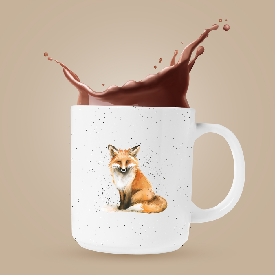 Watercolor Red Fox Mug | Forest Animal Coffee Cup, Speckled Ceramic 11oz