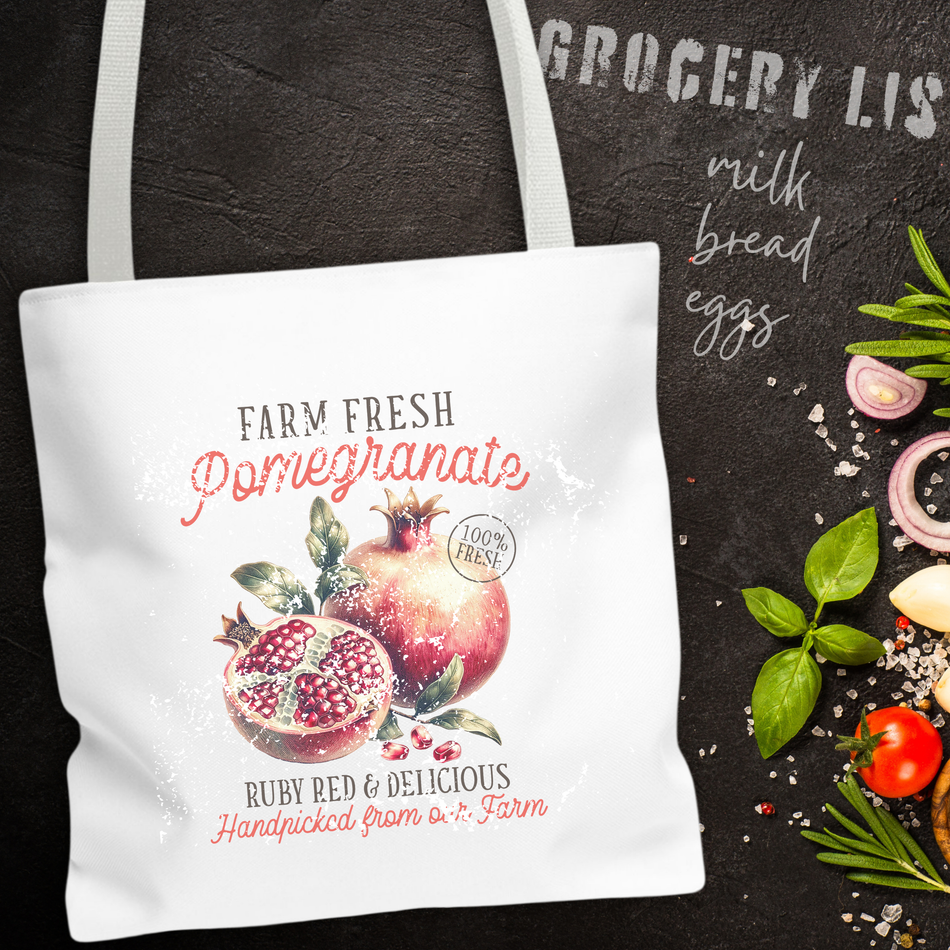 Farm Fresh Pomegranates Canvas Tote Bag | Fruit Illustration