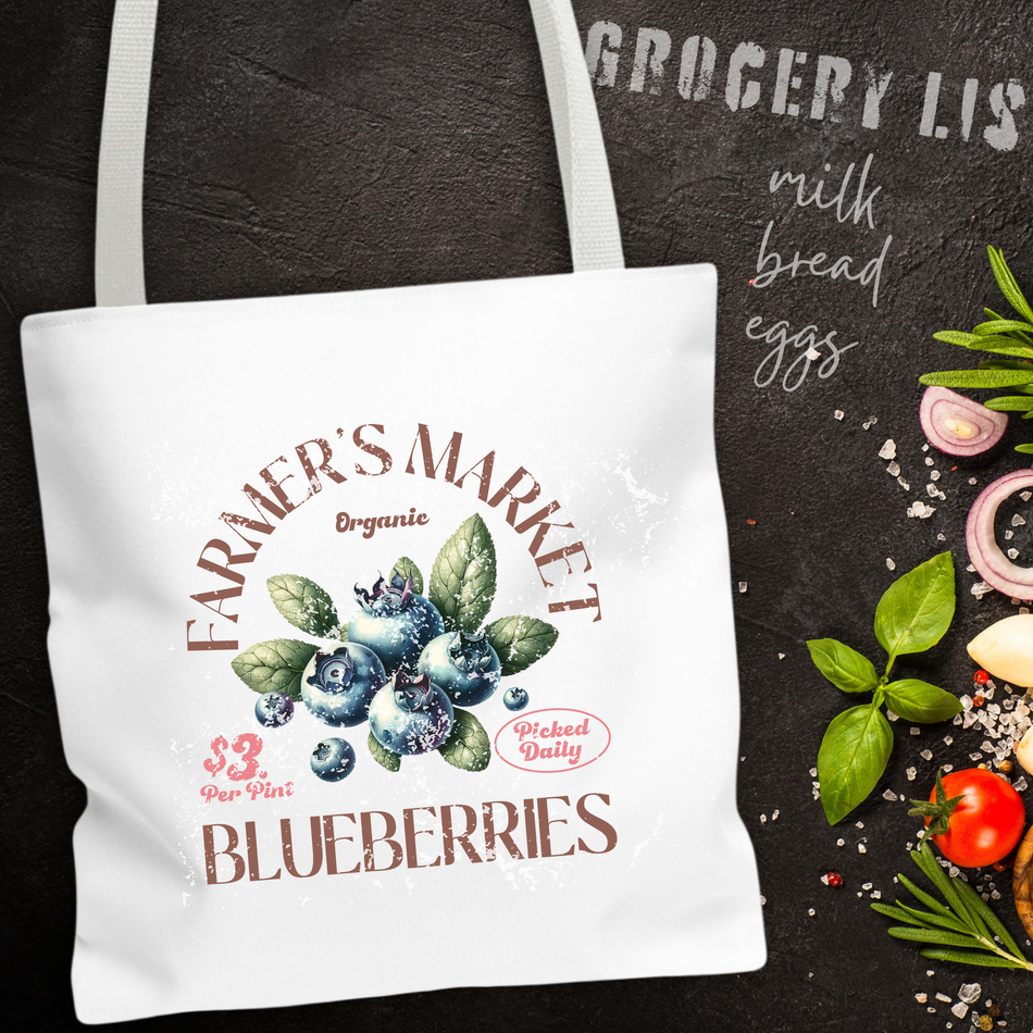 Farmer's Market Blueberries Tote Bag | Canvas Grocery Tote