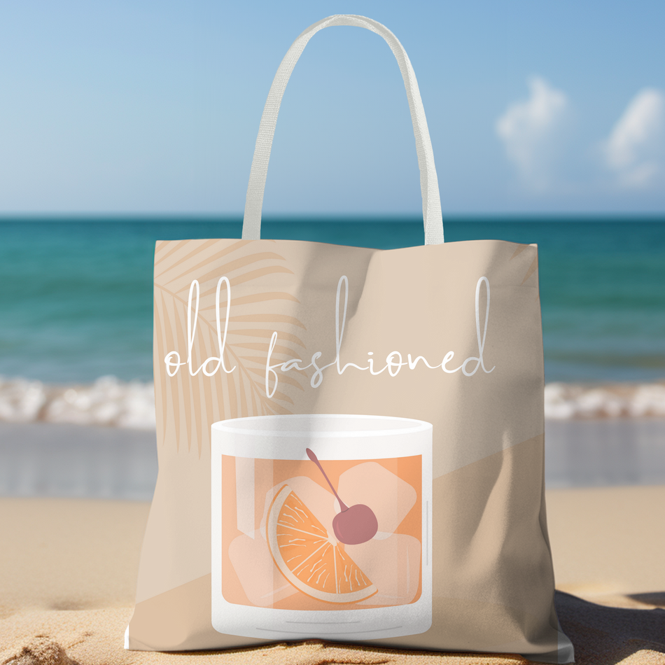 Vintage Cocktail Tote Bag, Old Fashioned Drink Bag, Eco-Friendly Bag for Parties, Beach, Travel, Gift for Mixology Lovers