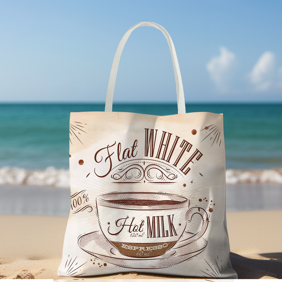 Flat White Coffee Cup tote bag | Canvas Tote Bag with Coffee Art