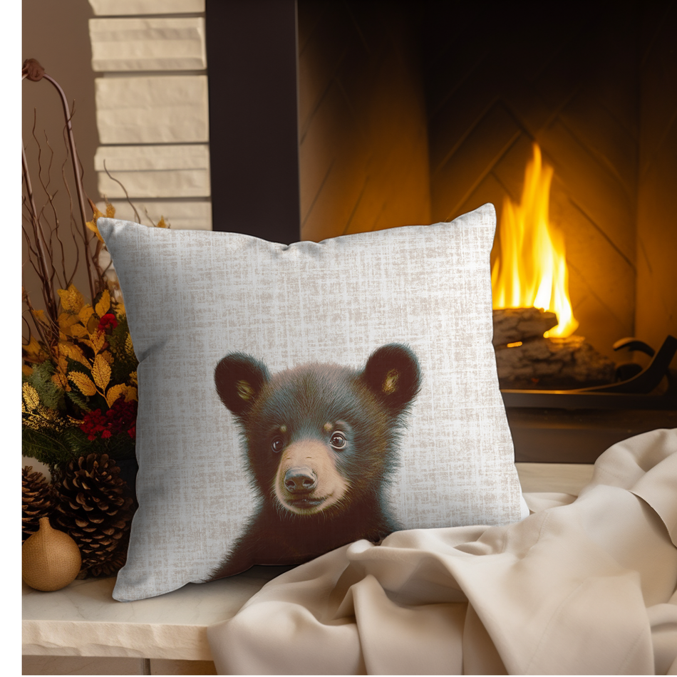 Cute Bear Face Faux Suede Pillowcase | Square Throw Pillow Cover