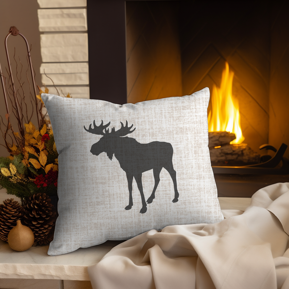 Moose Silhouette Pillow | Faux Suede Square Pillowcase