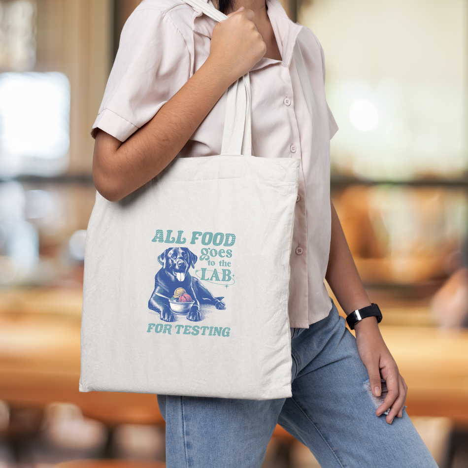 Funny Dog Lab Testing Cotton Canvas Tote Bag, Ideal for Pet Lovers, Eco-Friendly Reusable Bag, Great for Grocery, Beach, Gifts