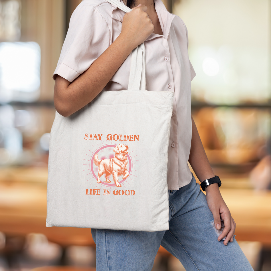 Stay Golden Canvas Tote Bag, Eco-Friendly Shopping Bag, Weekend Bag, Gift for Animal Lovers, Cute Tote Bag