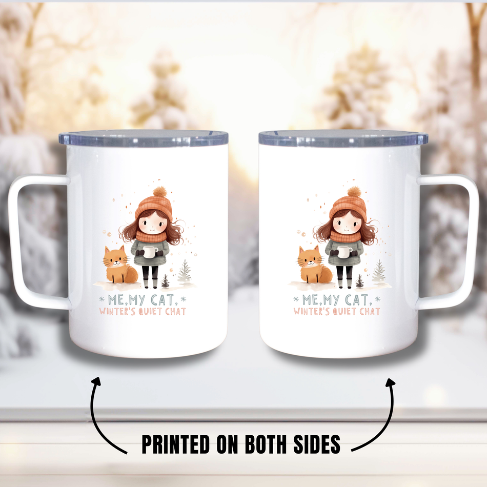 Cozy Insulated Coffee Mug with Cat and Dog Design, Perfect for Animal Lovers, Gift for Pet Owners, Cute Coffee Cup for Home or Office