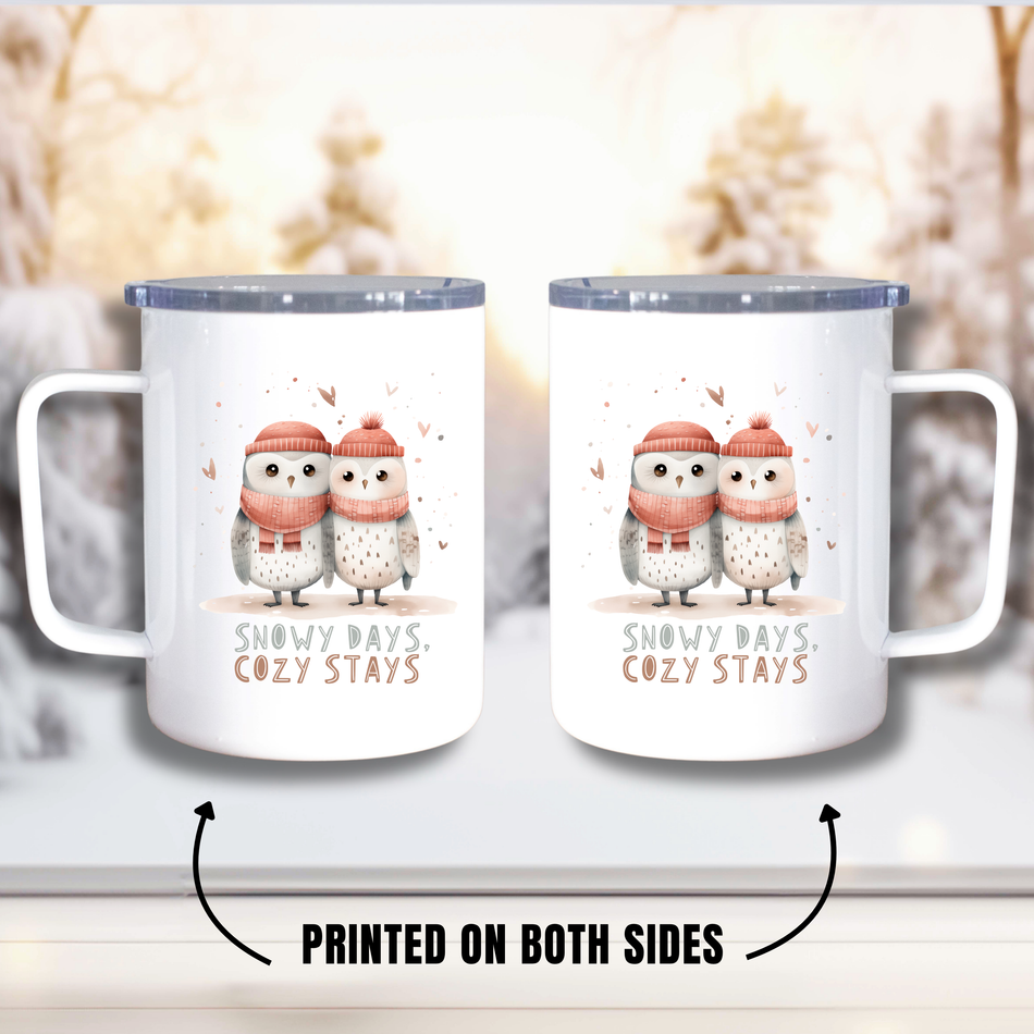 Cute Christmas Owls, Insulated Coffee Mug, Coffee Tumbler, drinkware
