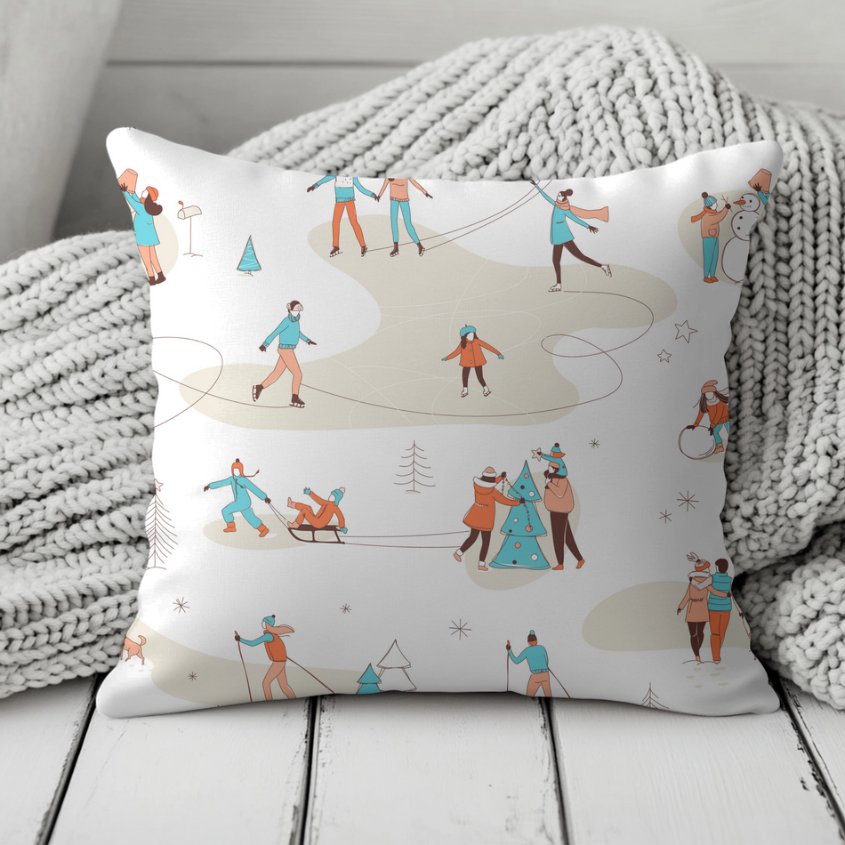 Winter Wonderland Decorative Pillow, Cozy Home Accent, Ice Skating Cushion, Holiday Gift, Seasonal Throw Pillow, Christmas Decor