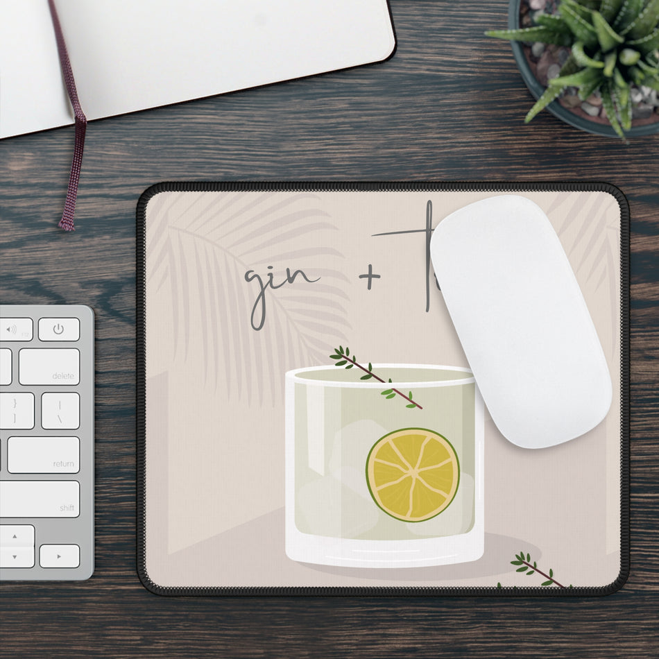 Gin and Tonic Mouse Pad | Cocktail Illustration, Lemon Slice Desk Mat