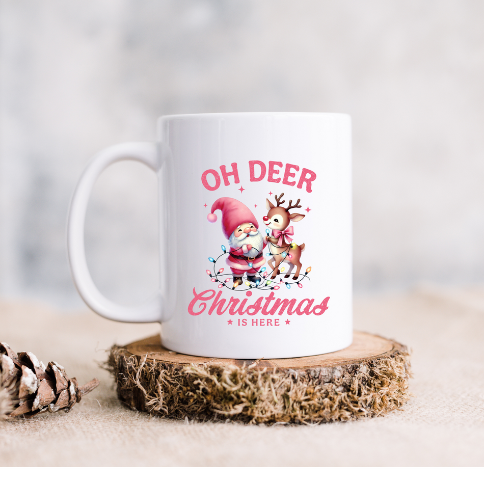 Festive Gnome and Reindeer Ceramic Mug - Perfect for Holiday Gifting, Coffee Lovers, and Cheerful Home Decor, 11oz