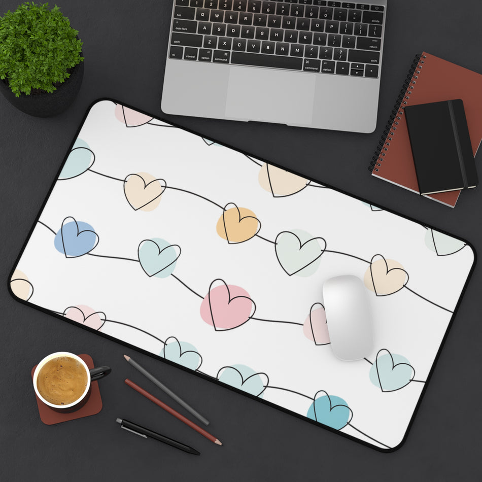 Colorful Heart Desk Mat - Cute Office Decor, Mouse Pad, Gift for Her, Workspace Organizer, Valentine's Day