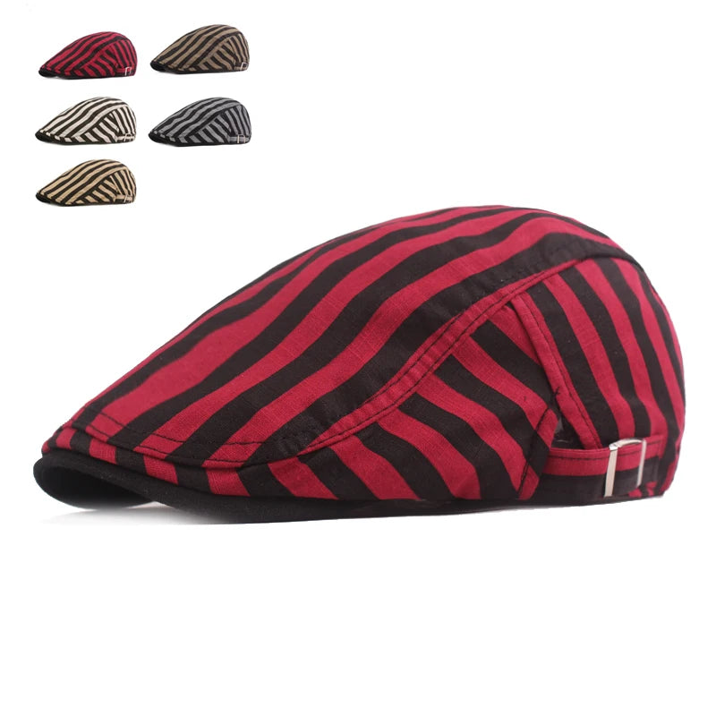 Spring Summer Striped Hats For Men Women Casual Cotton Beret Caps Gorras Planas England British Retro Boinas Flat Hat
