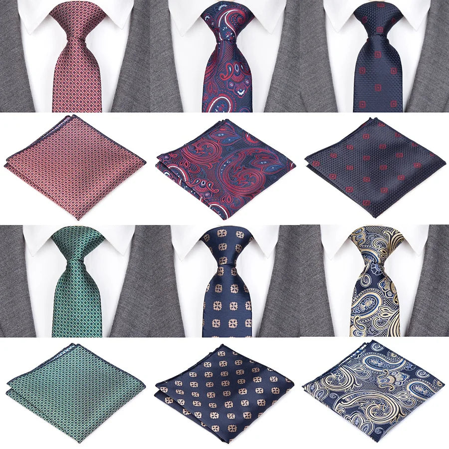 Jacquard Woven Tie Set – Bowtie + Pocket Square for Men