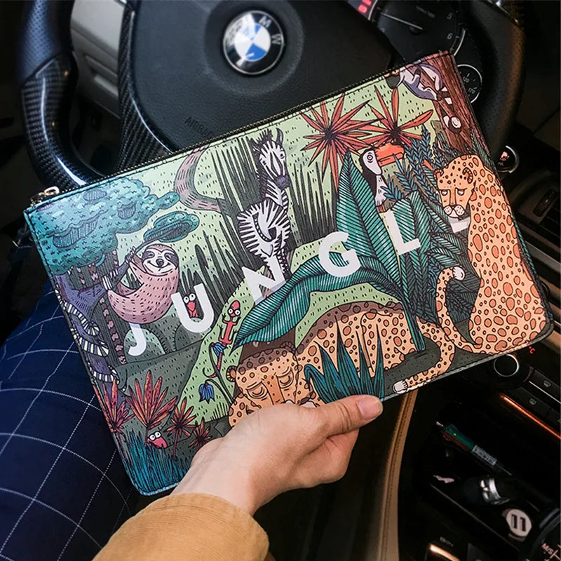 High-Capacity Men’s Leather Handbag with Animal Design
