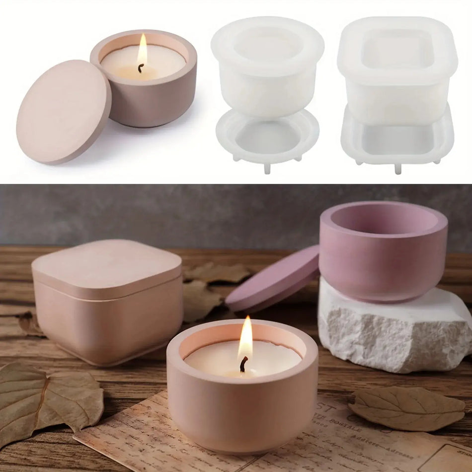 1set DIY Candle Jar Silicone Mold with Lid