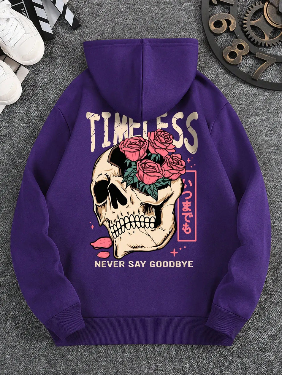 Men's Slogan and Skull Print Hoodie