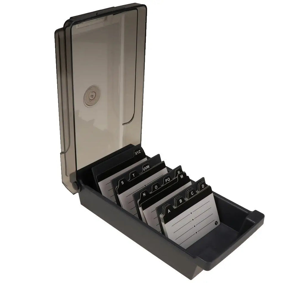 Business Card Storage Box with Dividers & Labels