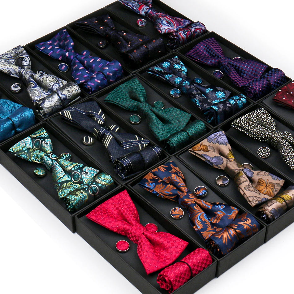 3pc Bowtie Set – Pocket Square & Cufflinks for Men