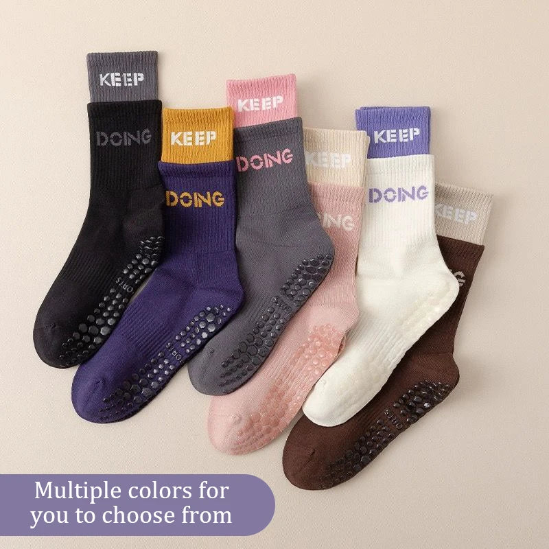 Yoga Socks Women'S Mid-Calf Socks Fitness Sports Cotton Socks Long Tube Double Layer Socks Floor Non-Slip Dance Socks