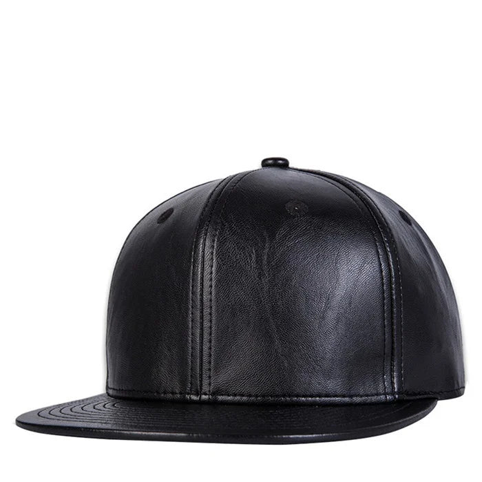 Hip hop hat men's street versatile Black Leather Flat brimmed hat