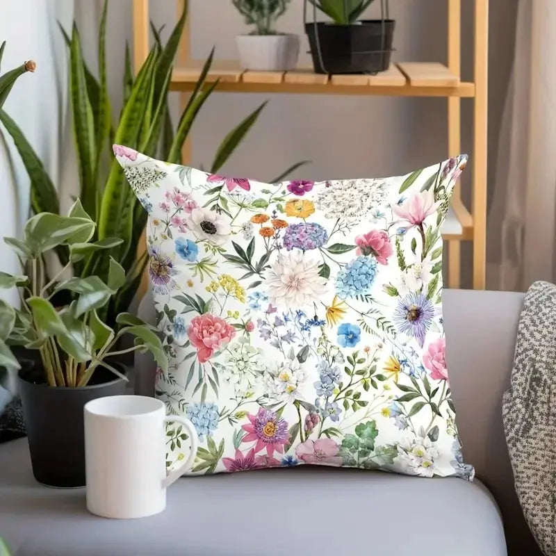 1pc Colorful Flowers Pattern Throw Pillow Case