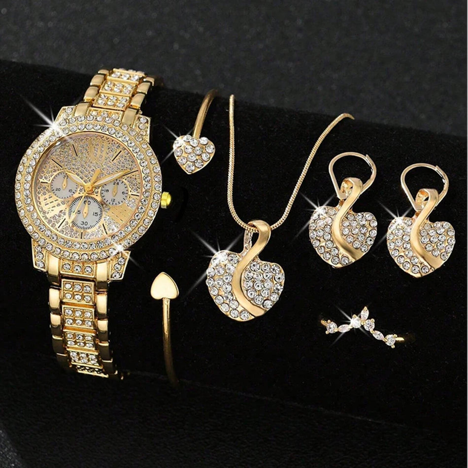Gold Luxury Women Ring and Wristwatch