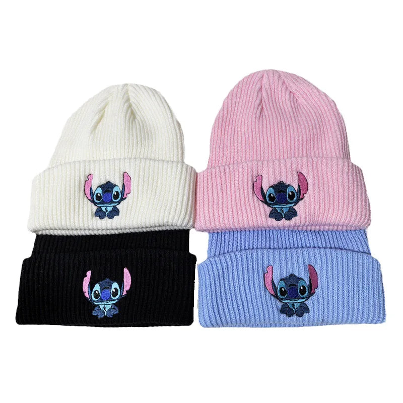 Stitch Knit Hat Cartoon Embroidered Benie Cap Cute Unisex Warm Stretchy Hats Christmas Gift for Adult Kids Outdoor Thermal Caps