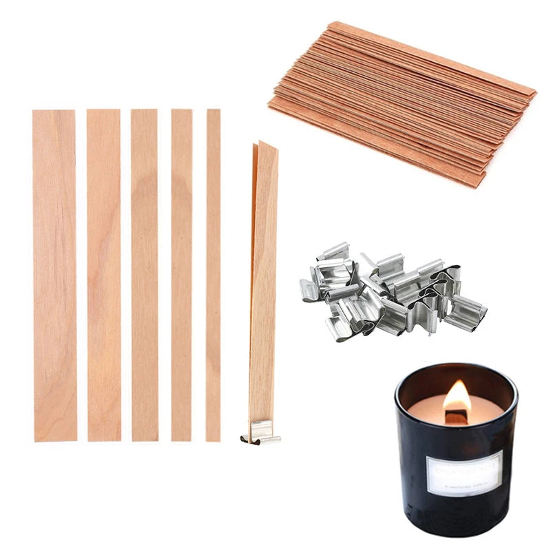 30/50pcs Wooden Candle Wick Set With Clip Base Smokeless Candle