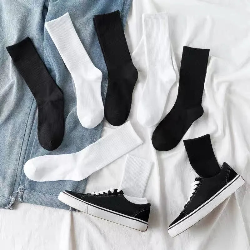 Korean Simple White Black Unisex Men Women's Socks Long Socks Woman Casual Hip Hop Harajuku Skateboard Socks