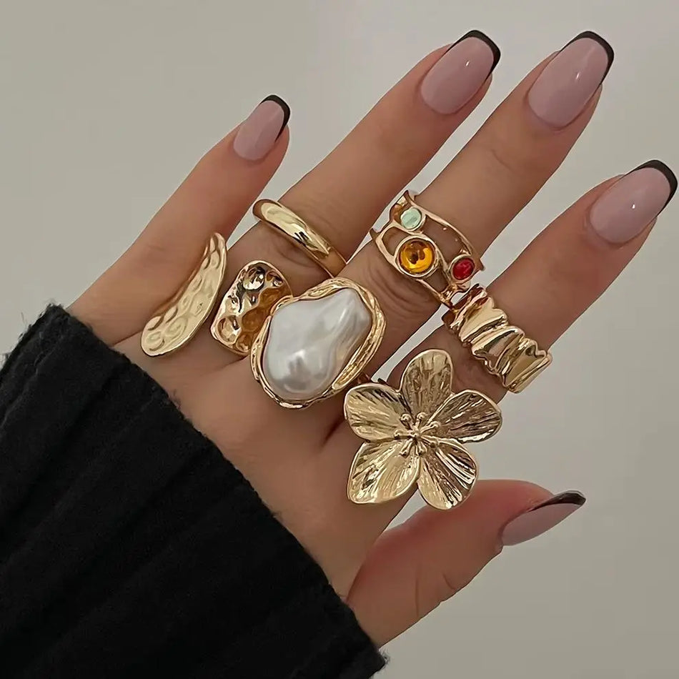 Metal Flower Open Rings for Women