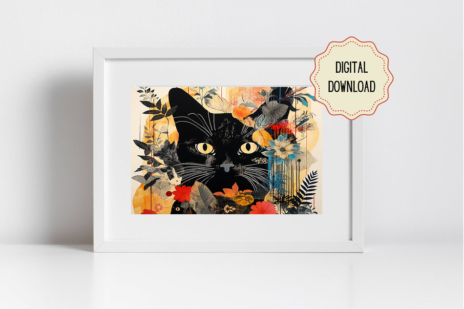 AI-Generated Modern Cat, Downloadable Wall Art, Digital Printable Art, Digital Download, Cat Gift , Pet Gift Created AI, Digital Cat Print