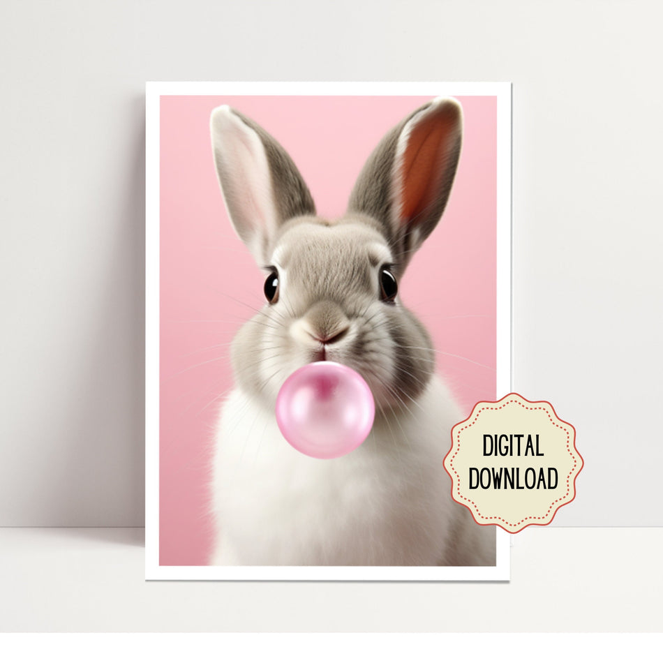 AI generated funny animals | kids room decor | digital download, bunny humour art | digital wall art | cute bunny decor | nursery bunny art