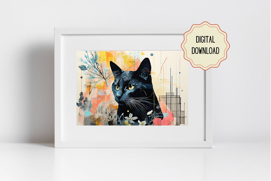 AI-Generated Modern Cat, Downloadable Wall Art, Digital Printable Art, Digital Download, Cat Gift , Pet Gift Created AI, Digital Cat Prints