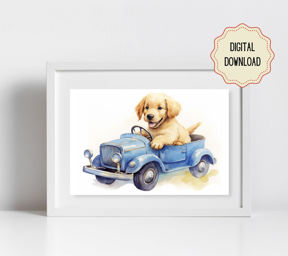 Digital Original, Nursery Artwork, Whimsical Animal, Nursery Decor, Girl or Boy Gift for Bedroom or Playroom, Baby Dog Animal, Puppy Pet