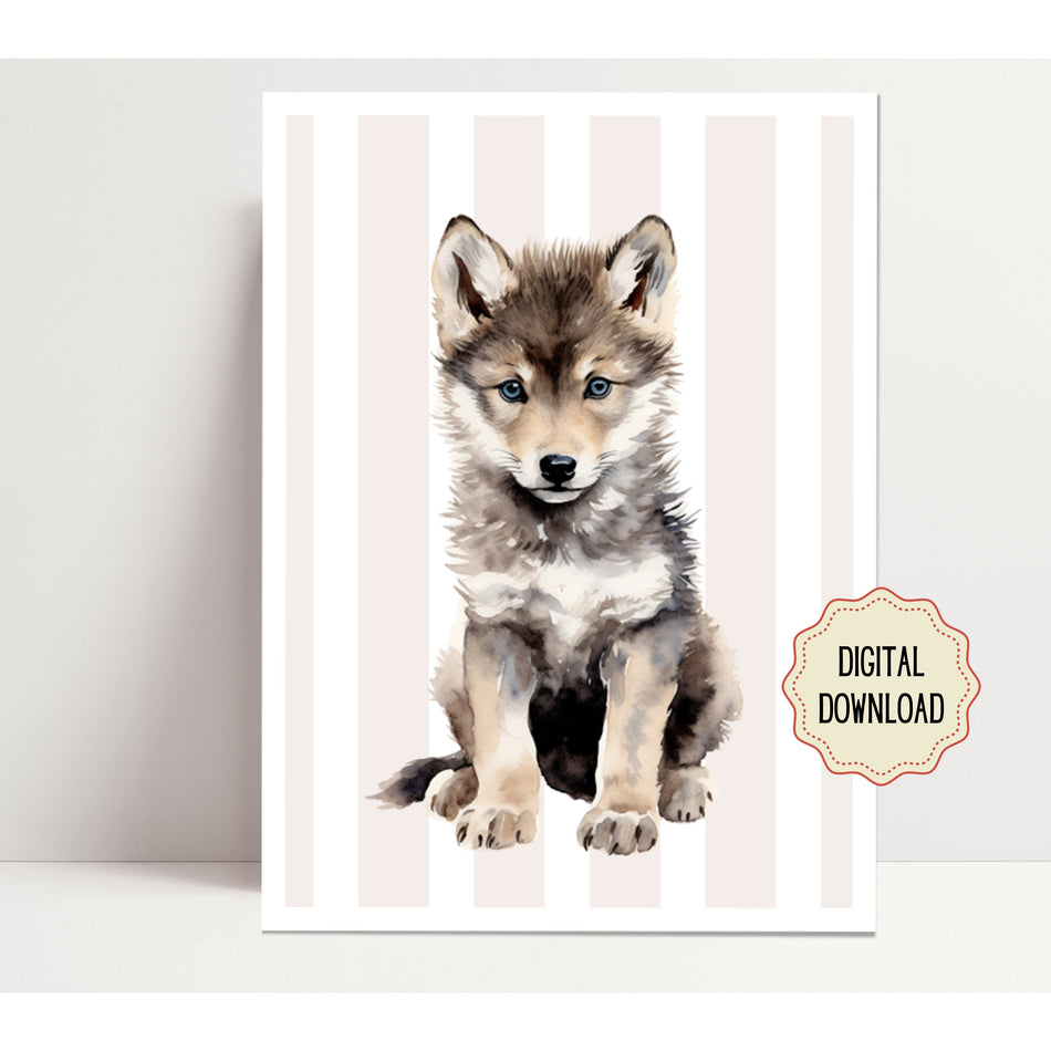 Digital Original, Nursery Artwork, Whimsical Animal, Nursery Decor, Girl or Boy Gift for Bedroom or Playroom, Cute Baby Animal, Wolf Baby