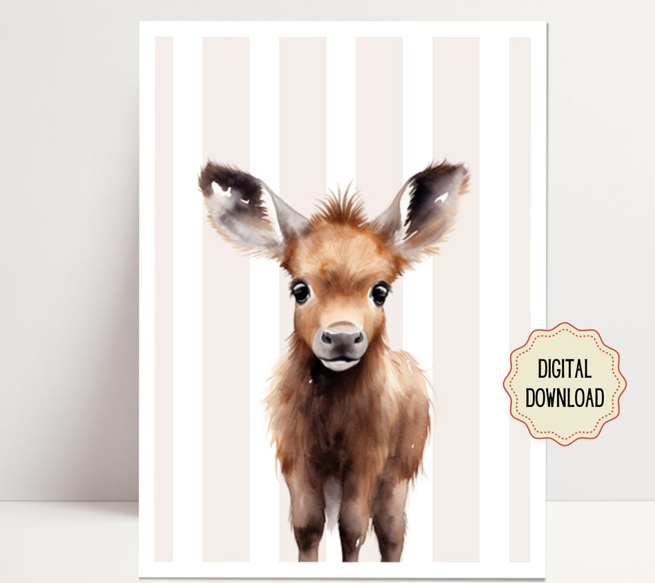 Digital Original, Nursery Artwork, Whimsical Animal, Nursery Decor, Girl or Boy Gift for Bedroom or Playroom, Cute Baby Animal