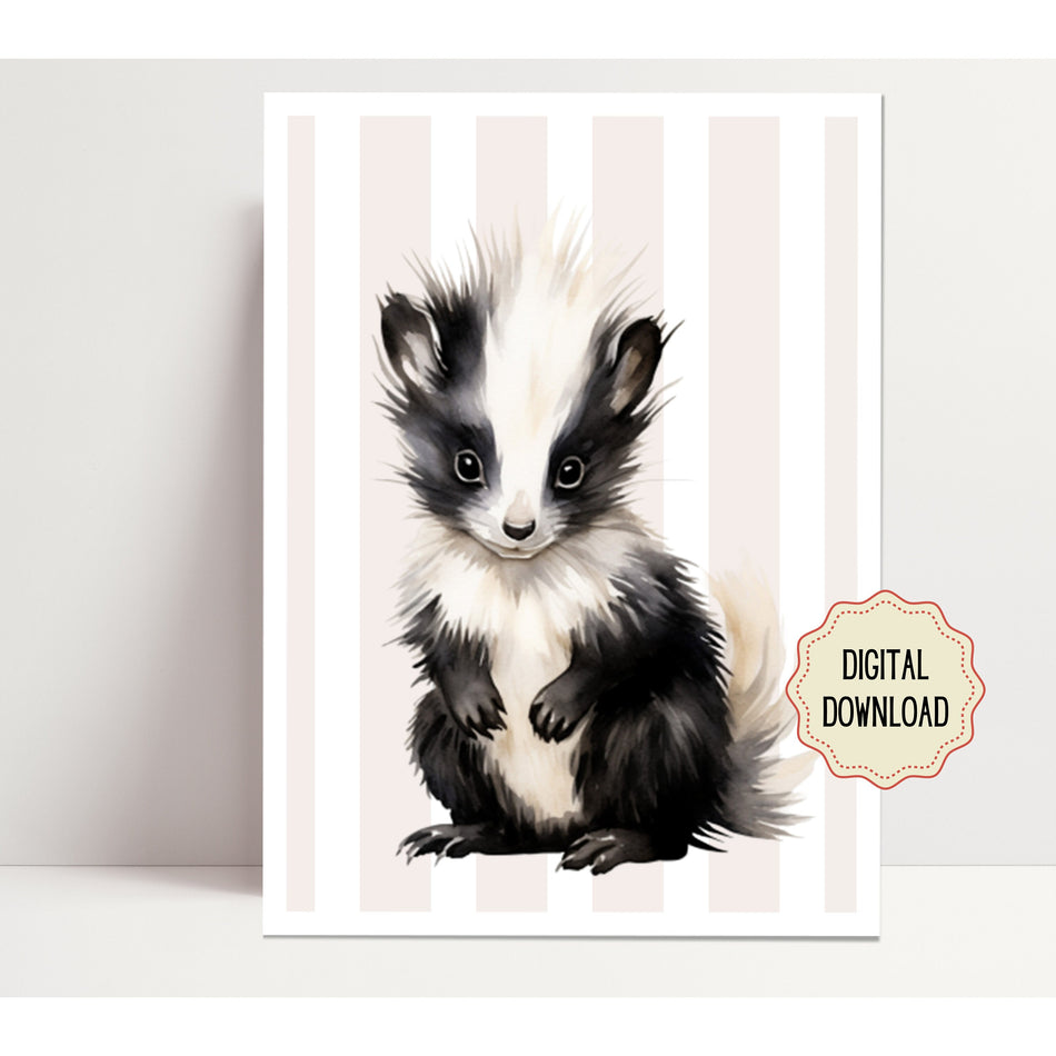 Digital Original, Nursery Artwork, Whimsical Animal, Nursery Decor, Girl or Boy Gift for Bedroom or Playroom, Cute Baby Animal, Skunk Baby