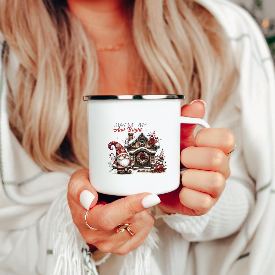 Stay Merry and Bright Enamel Camping Mug | Holiday Gift, Rustic Decor, Camping Gear, Coffee Lover, Tea Mug