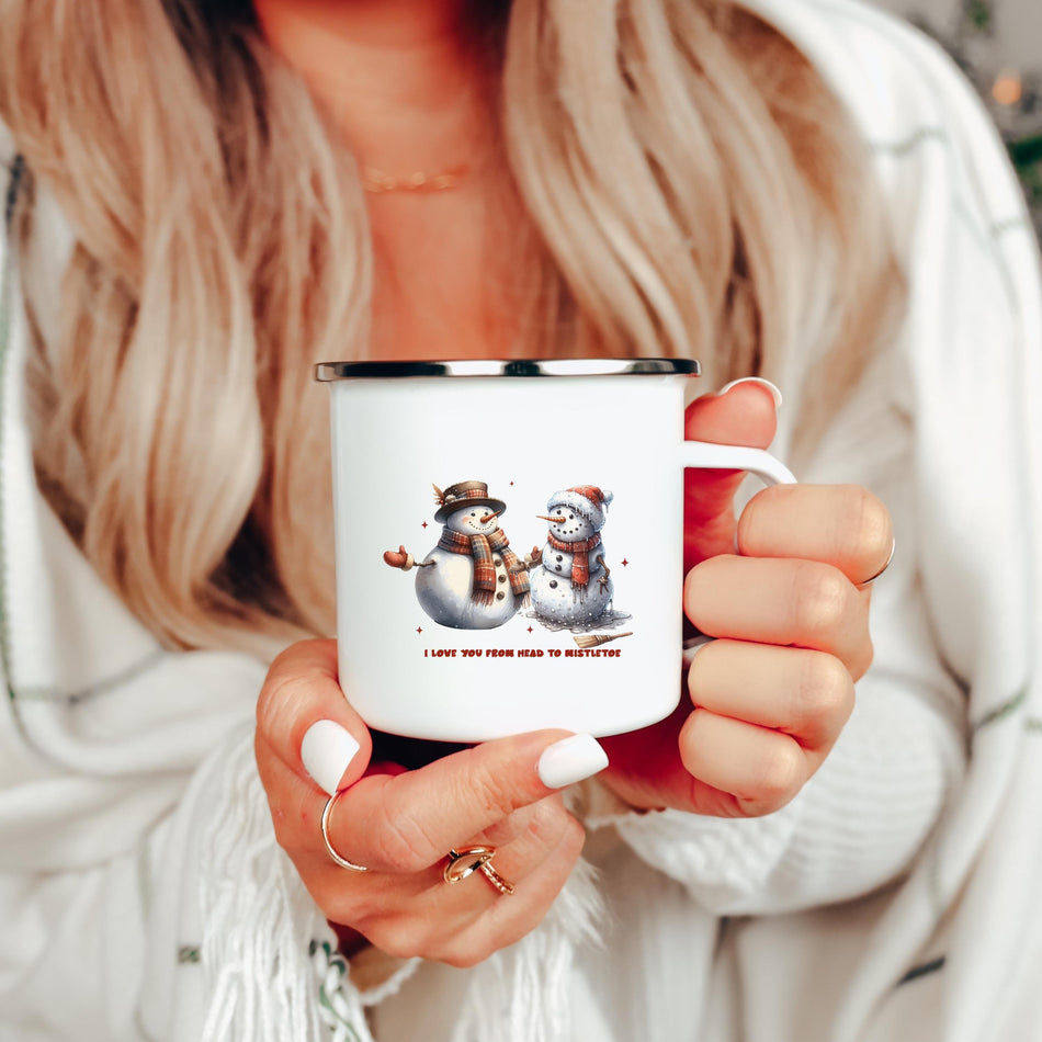 Cute Snowman Enamel Camping Mug - Perfect for Winter Adventures, Outdoor Camping, Holiday Gifts, Hot Drinks