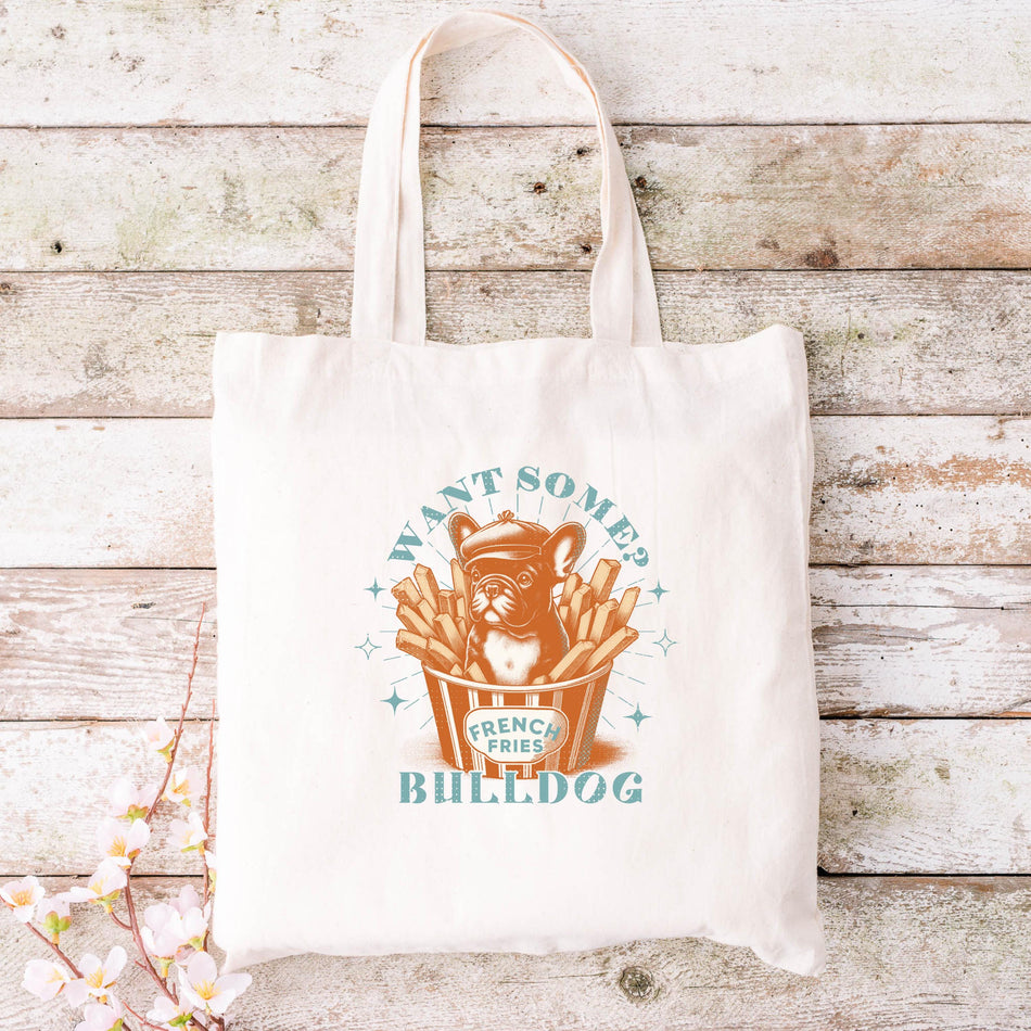 Funny Bulldog Cotton Canvas Tote Bag, Cute Gift for Dog Lovers, Eco-Friendly Grocery Bag, Pet Owner Essentials, Fun Shopping Tote