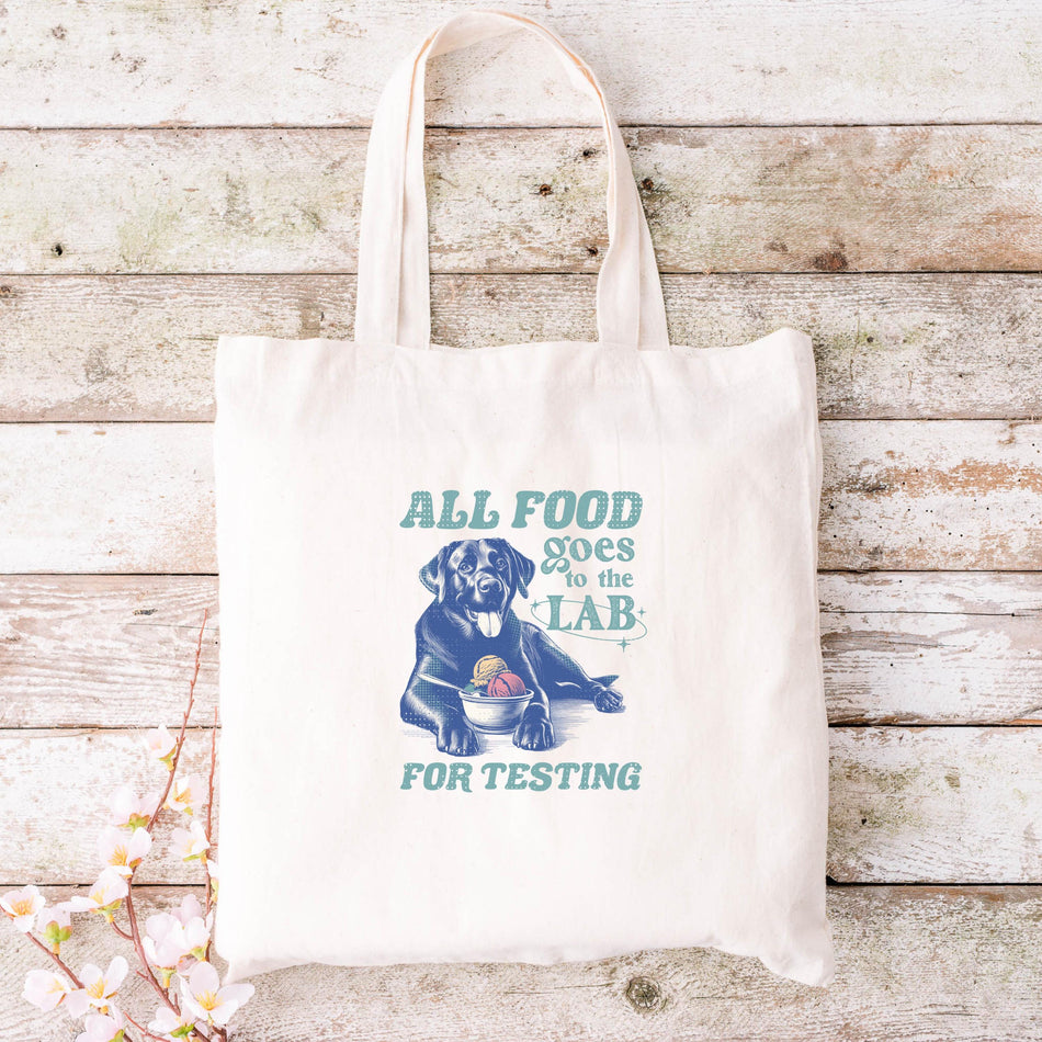 Funny Dog Lab Testing Cotton Canvas Tote Bag, Ideal for Pet Lovers, Eco-Friendly Reusable Bag, Great for Grocery, Beach, Gifts