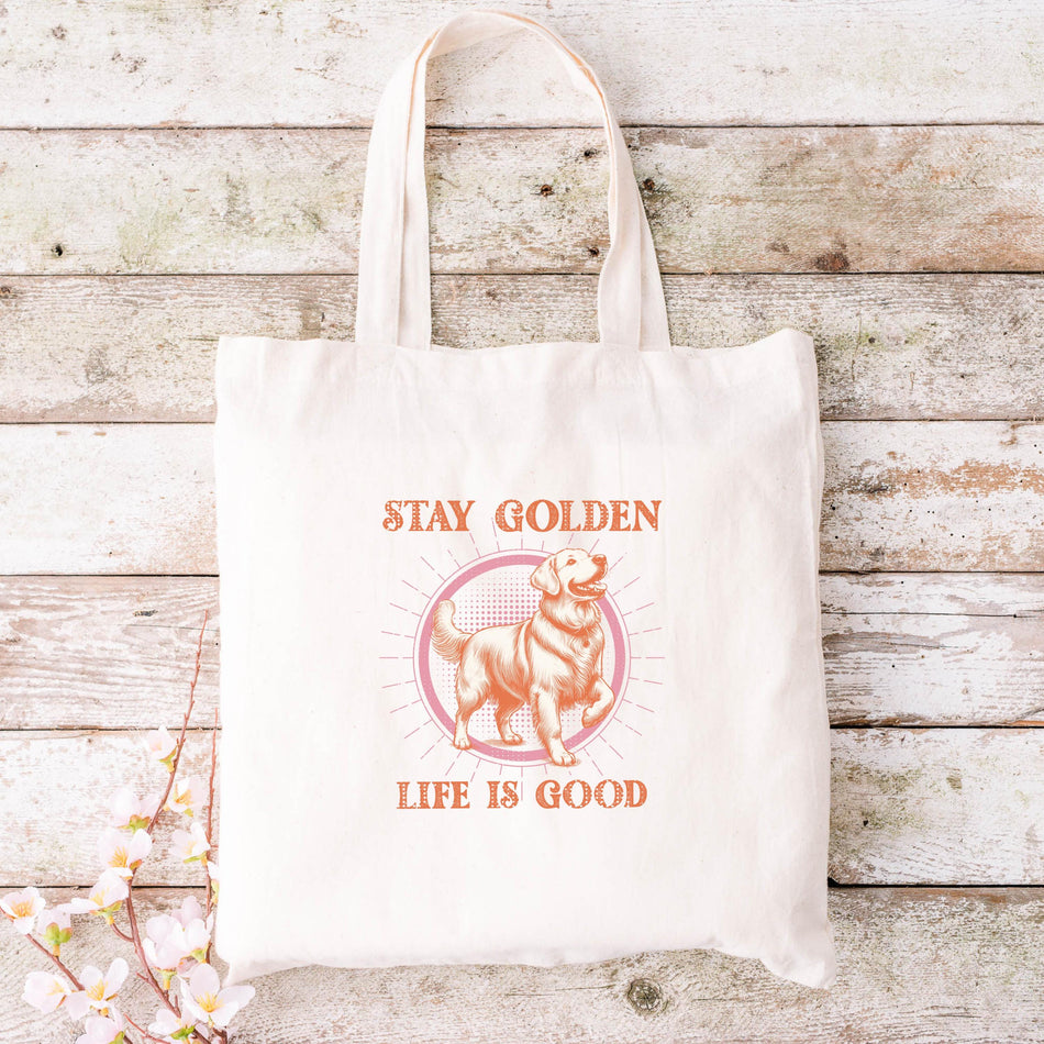 Stay Golden Canvas Tote Bag, Eco-Friendly Shopping Bag, Weekend Bag, Gift for Animal Lovers, Cute Tote Bag