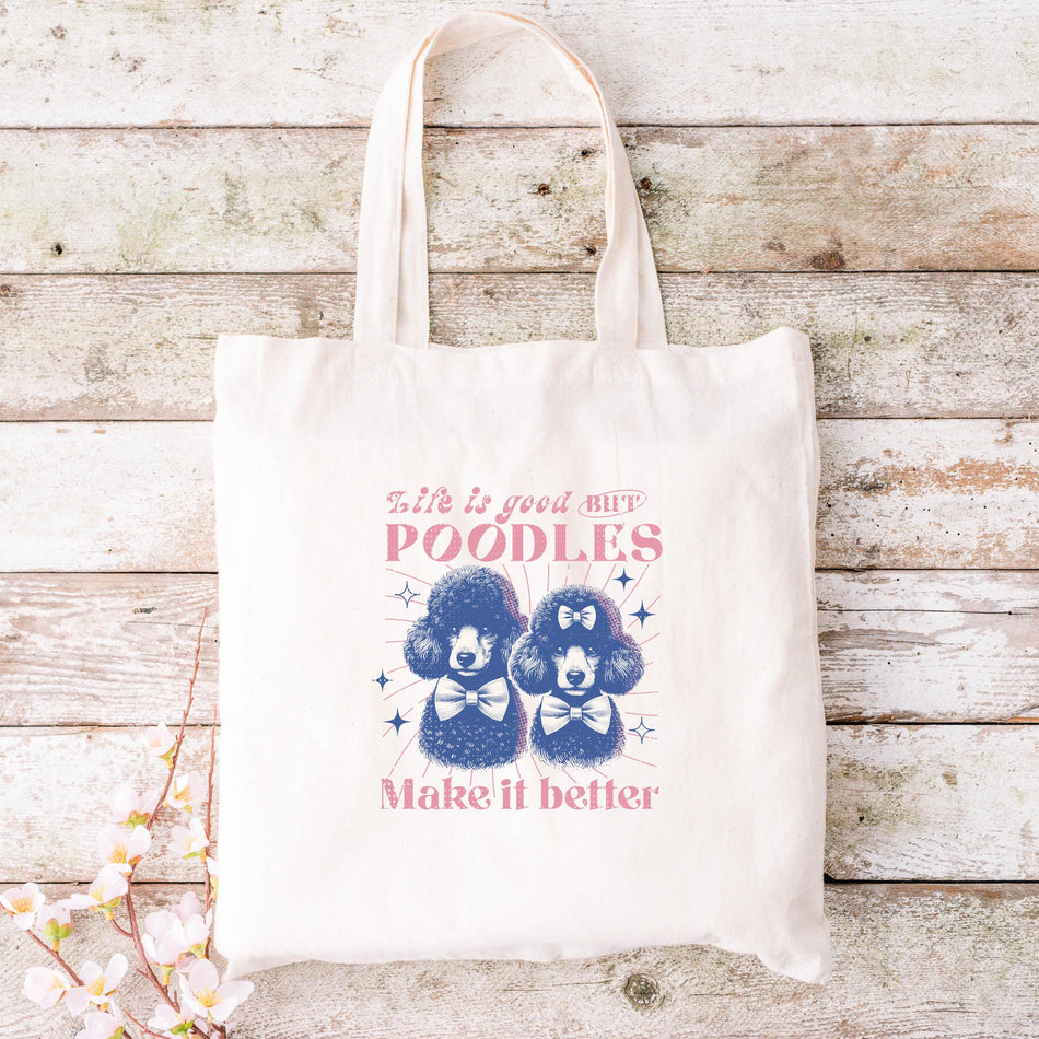Cute Poodle Cotton Canvas Tote Bag - Eco-Friendly, Animal Lover Gift, Shopping Bag, Everyday Use, Reusable Tote