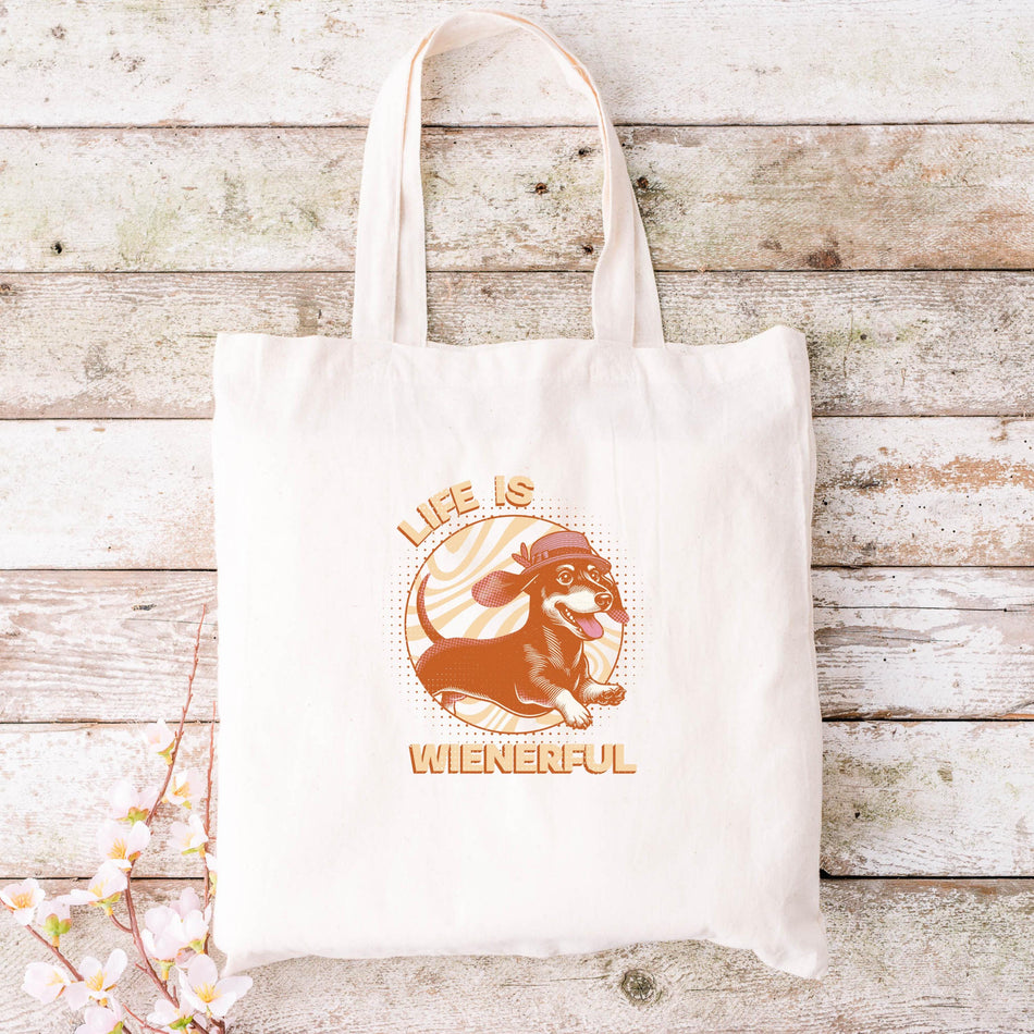 Life Is Wonderful Tote Bag, Inspirational Canvas Bag, Eco-Friendly Shopping Tote, Gift for Dog Lovers, Everyday Use, Cute Animal Design
