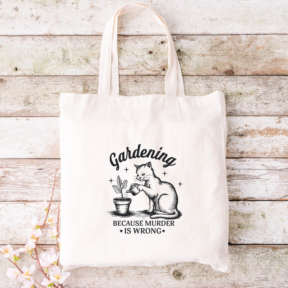 Gardening Tote Bag, Perfect for Plant Lovers, Eco-Friendly Shopping Bag, Funny Cat Design Bag, Gift for Gardeners